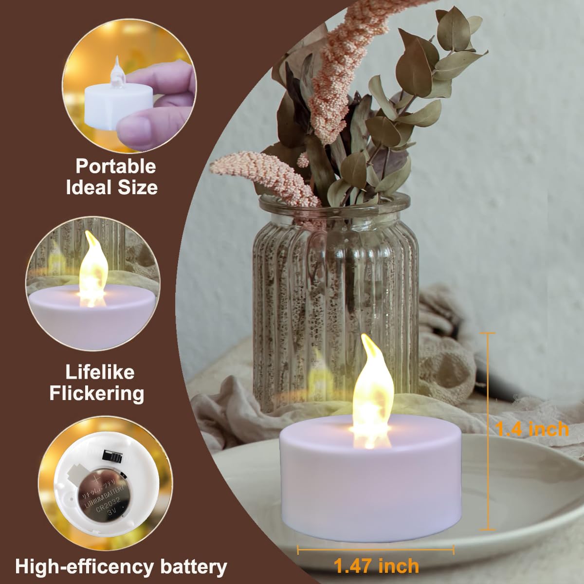 Jialine Flameless Led Tea Lights Candle with Remote Control,Long Lasting Battery Operated Led Tealight Candles with 2/4/6/8 H Timer for Seasonal &Festival Celebration (Warm White 12 Pack)