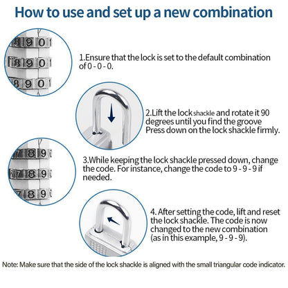 RESET-071 Mini Combination Lock, Small 3 Digit Padlock for Gym Locker, Travel Luggage Lock, Resettable No Key Lock for Backpack, Zipper, Suitcase, Sliver, 2 Pack