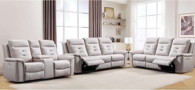 ANJ 3-Piece Faux Leather Power Recliner Sofa Set