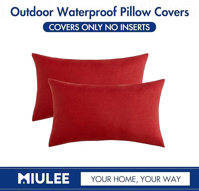MIULEE Pack of 2 Decorative Outdoor Solid Waterproof Throw Pillow Covers Faux