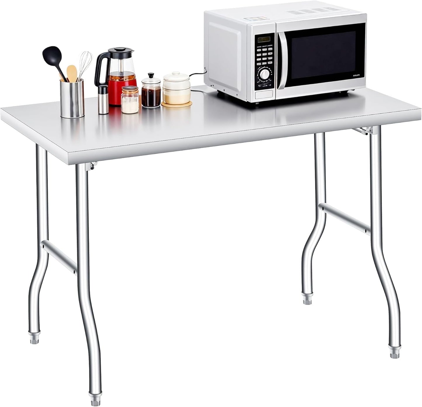 EliteEdge 48x30 in Folding Stainless Steel Table, 600 LB Capacity, Portable Metal Prep Workbench, No Assembly Required, for Kitchen, Laundry, Restaurant, Camping, Bar, Garage, Heavy Duty