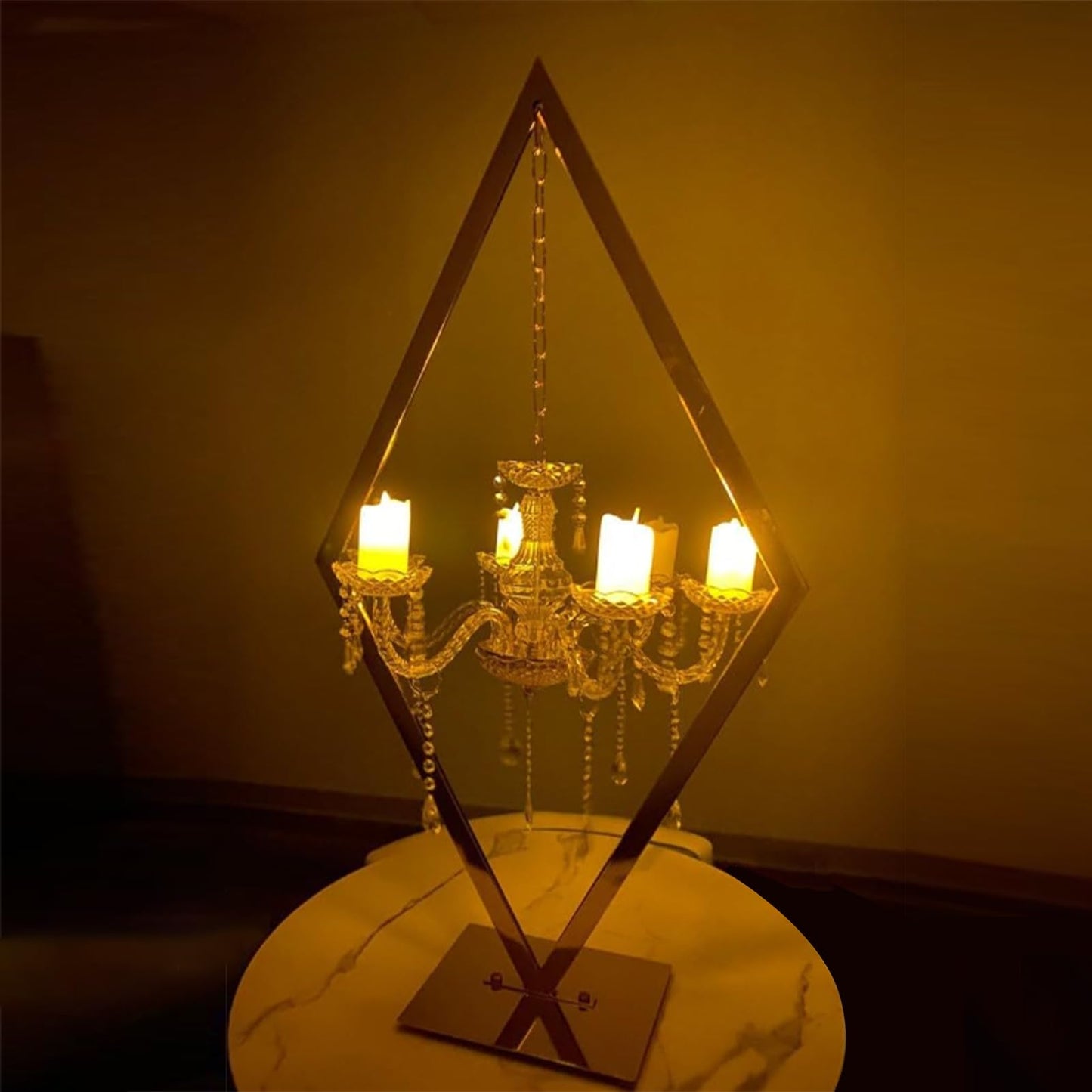 BFECGDXT 2pcs 43" Diamond Centerpieces for Tables, Metal Candle Holders Acrylic Centerpiece Stand, Gold Candelabra Stand for Wedding Dining Tables Party Home Decoration