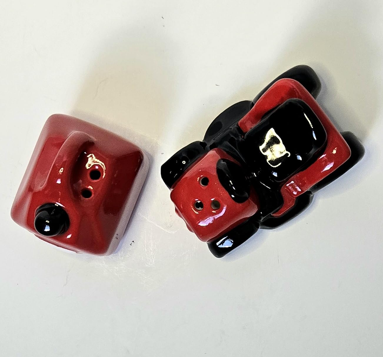 Red Riding Lawn Mower & Red Gas Can Mini Ceramic Salt & Pepper Shaker Set, 2.5 x 1.5 x 1.5 inches