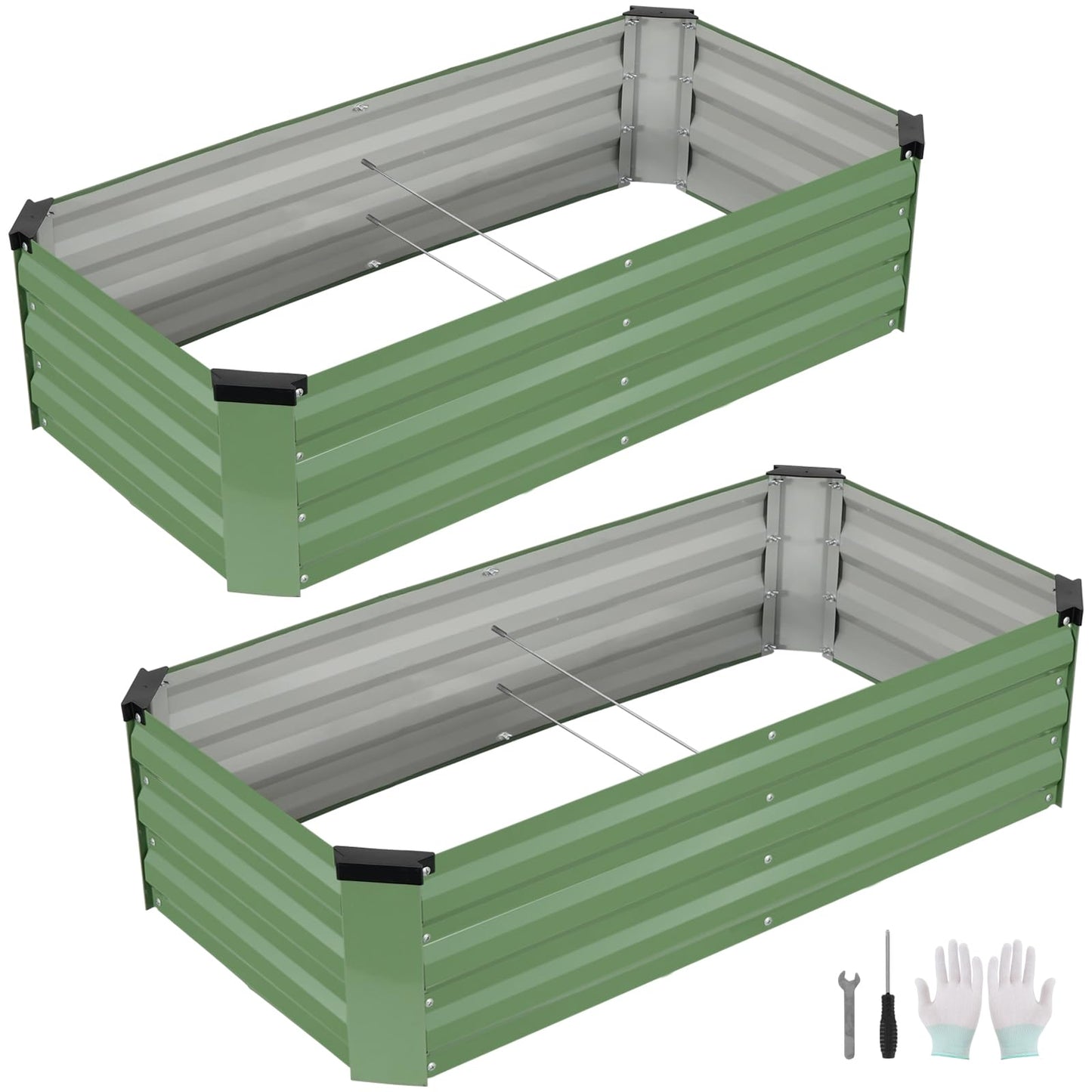 Galvanized Raised Garden Bed Outdoor | Metal Raised Garden Bed for Gardening 2Pack | Large Planter Box for Vegetables Flowers Fruits | Easy Assembly & Safety Design Flower Beds 4x2x1ft Olive Green