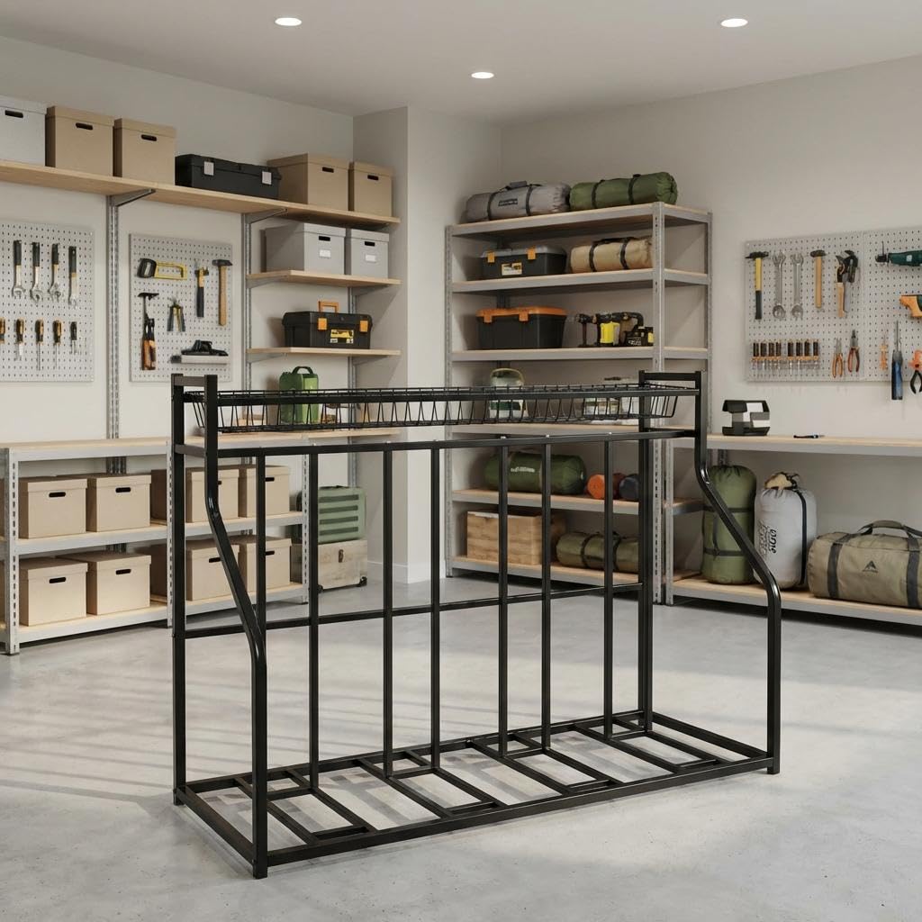 PeakPursuit Indoor Bike Rack, 4-Bike Stand, Garage Storage Rack for Bicycles, Sporting Gear Organizer Floor Station