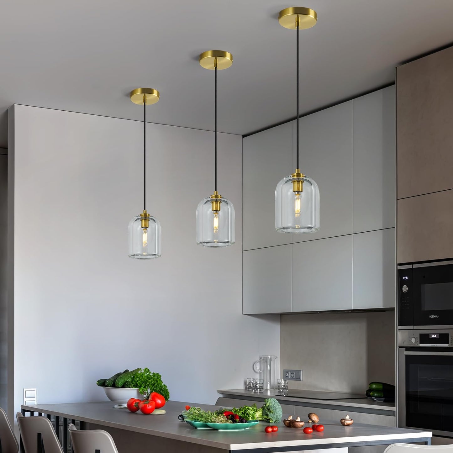 LBSQJ Modern Gold Pendant Lights Kitchen Island Ceiling Chandelier Indoor Crystal Hanging Light Fixtures for Dining Room Kitchen Living Room Bedroom（3Pack）