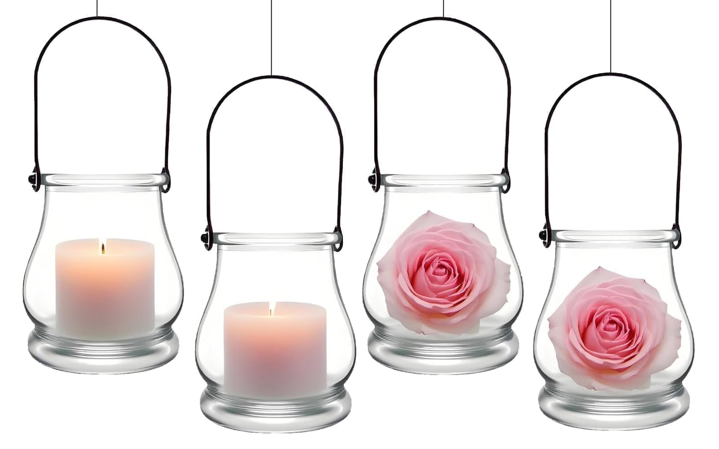 4PCS Hanging Candle Holder for for Wedding Ornaments,Glass Tea Lights Candles Holders,Clear Terrarium Containers Small Glass Globes Ornament Votive Candleholders for Party Celebration Decoration