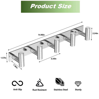 VINHOLD Wall Mounted Coat Rack-5 Hooks, Heavy Duty Stainless Steel Wall Hooks for Towel Coat Bag, Hat Rack Coat Hanger Coat Hooks Towel Racks for Bathroom Entryway Kitchen Hotel (Silvery, 1 Pack)