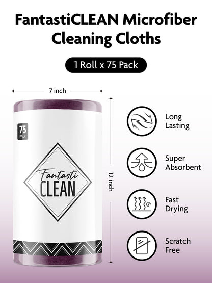 Fantasticlean Microfiber Cleaning Cloth Roll -150 Pack, Tear Away Microfiber Towels, 12" x 12", Reusable, Washable, Ultra Absorbent Dishcloth for Home Supplies, Car, Pet, Kitchen (2 Rolls of Grey)
