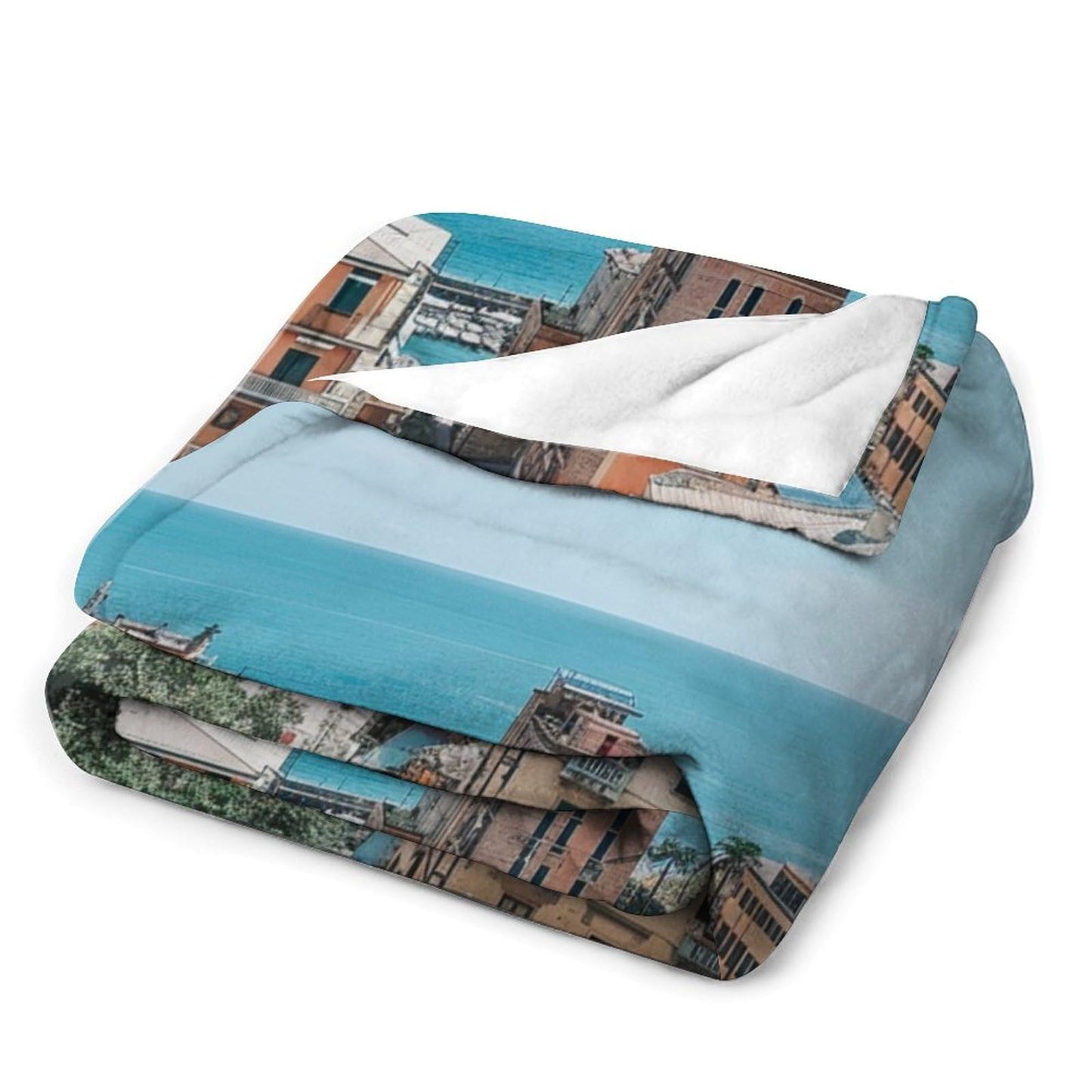HDESDIS Coastal Cityscape Throw Blanket, Soft Cozy Warm Nautical Seaside Architecture Flannel Blankets for Sofa Couch Bed, 50x60 Inch