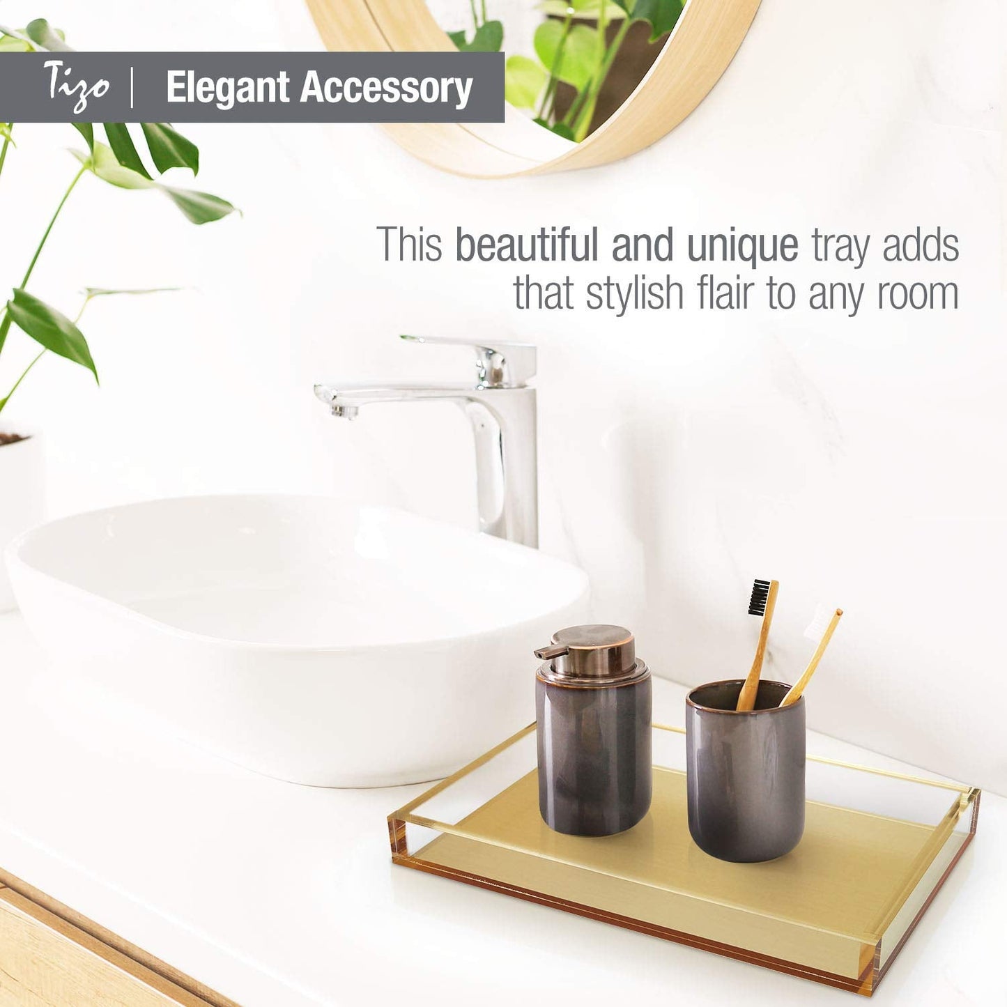 Tizo Design Elegant Lucite Tray, 12" x 8" Acrylic, Multiple Colors Available (Clear)