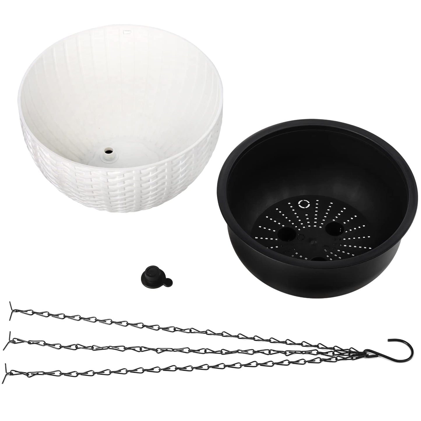 Foraineam 2-Pack Dual-pots Design Hanging Basket Planters Self-Watering Indoor Outdoor Plant & Flower Hanging Pots with Drainer and Chain, 2 Size Assorted (White)