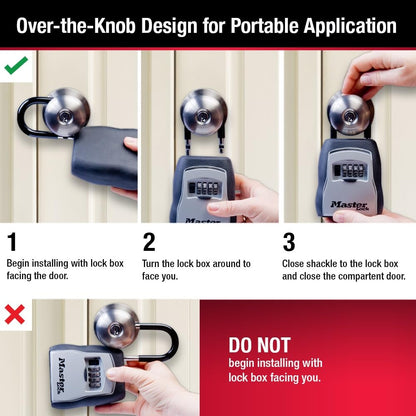 Master Lock Key Lock Box for House Keys – Outdoor Portable Combination Lockbox with Resettable 4 Digit Code, Weather Resistant Durable Metal Body, Holds 5 Keys, 5400D Black