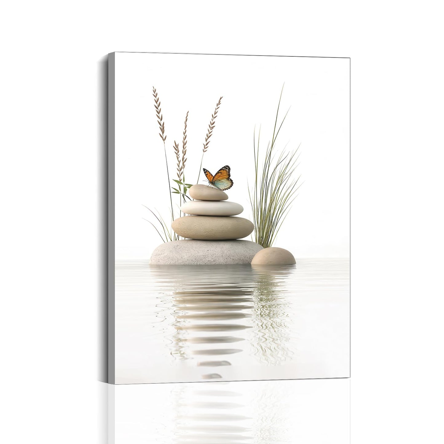 EELWDBH Zen Stone Wall Art Canvas 12x16 Inch Framed, Calming Spa Wall Decor, Meditation Wall Art with Water Reflection, Relaxing Canvas Art for Bathroom Bedroom Office Yoga Room