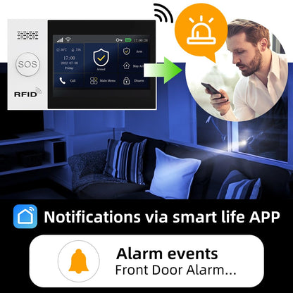 PGST Home Security System, Home Alarm System Wireless Touch Screen Motion Detection, Door and Window Alarms for Home, Wireless Siren, Remotes, Phone App, for Villa Home Apartment