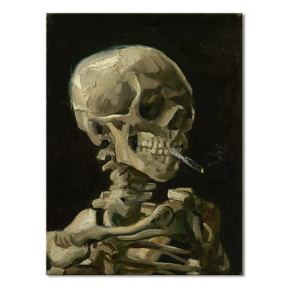 Wieco Art Skull of a Skeleton with Burning Cigarette, 1886 by Vincent Van Gogh Canvas Wall Art for Home Decor and Wall Decor Post-impressionism Canvas Prints Pictures Artwork
