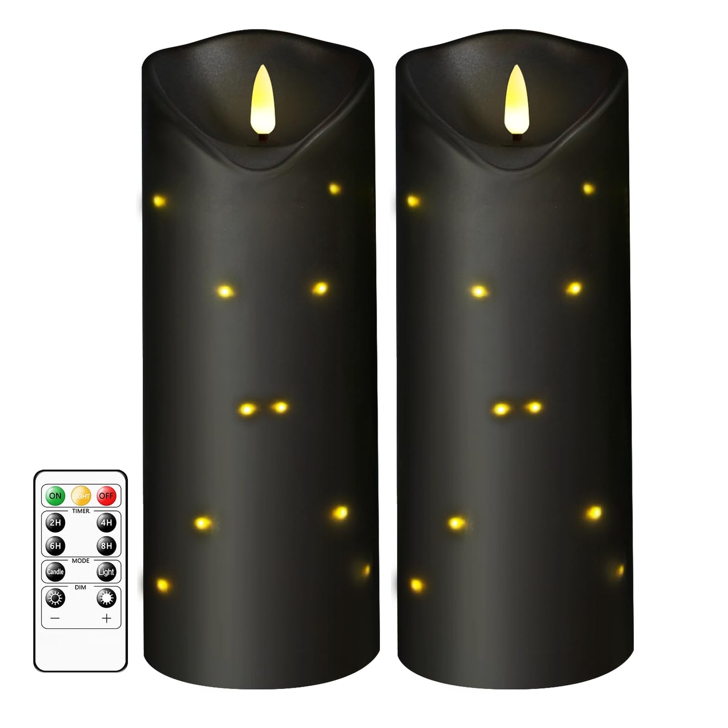 4" x10" Outdoor Flameless Candles Waterproof, Battery Operated LED Candles with Remote Control and Timer，Internal string lights，Black , Set of 2，Suitable for home decoration and holiday decoration
