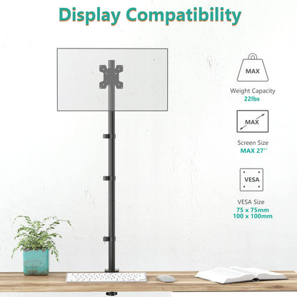 WALI Monitor Arm Mount for Desk, Single Extra Tall Computer Desk Mount, Monitor Bracket Mount Stand Single, up to 32 inch, 22 lbs (M001XL), Black