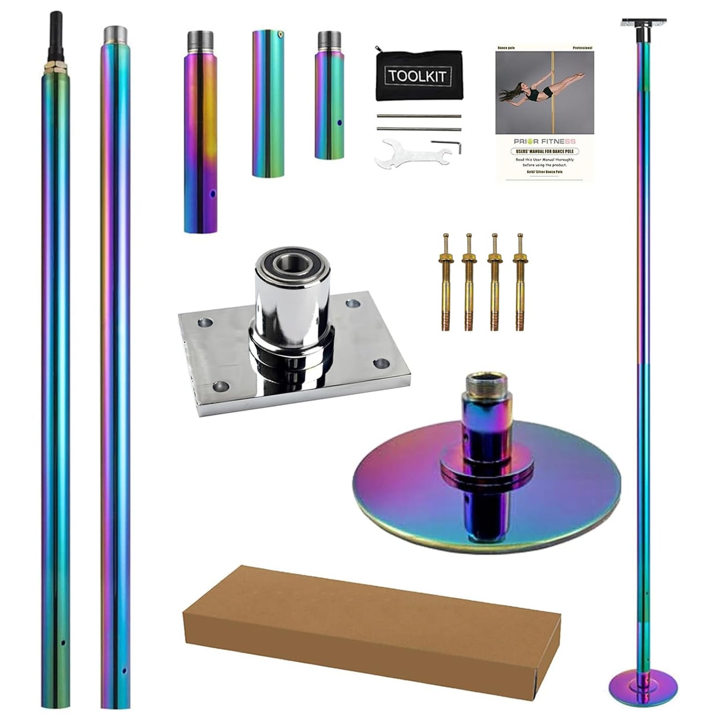 PRIOR FITNESS Fixed Dance Pole Kit Safer & Sturdy, Premium 45mm Spinning & Static Dancing Pole Heavy-Duty Steel, Adjustable Height 7.3ft to 8.86ft Professional Grade Excellent for Home Exercise Studio