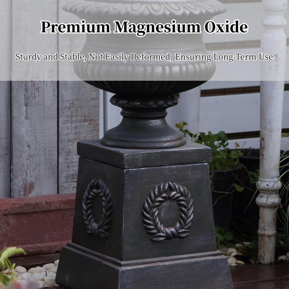 Creative Magnesium Oxide Flower Pots, Vintage Distressed Urn Planter, Outdoor Large Pedestal Planter, Freestanding Fluted Planter for Garden and Patio(Brown)