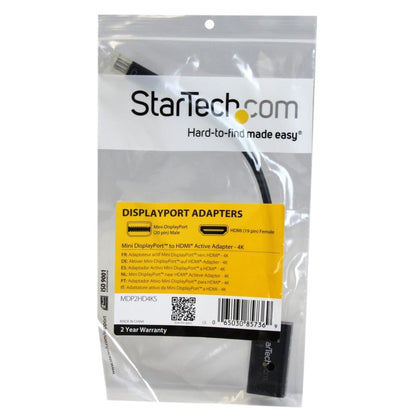 StarTech.com MDP2HD4KS Mini DisplayPort to HDMI 4K Audio / Video Converter – mDP 1.2 to HDMI Active Adapter for UltraBook / Laptop – 4K @ 30 Hz - Black