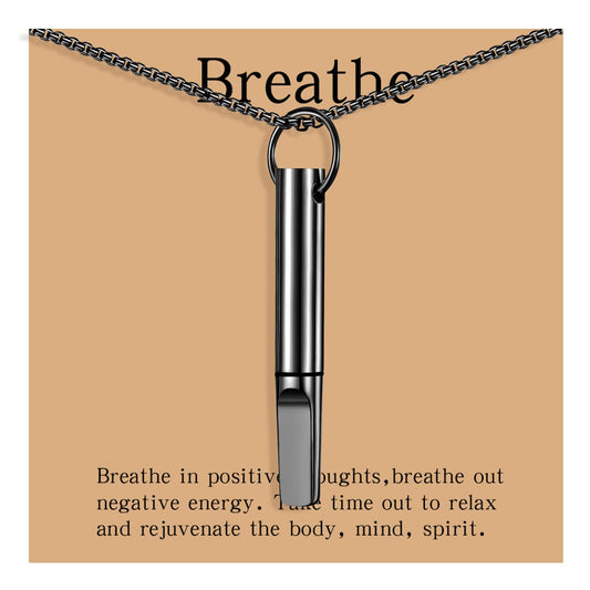 hooppoo Quit Smoking Necklace, Anxiety Relief Breathing Inhaler with Essential Oil Pad - Aromatherapy Diffuser Pendant for Smokers, Stainless Steel Necklace for Women & Men (Black)