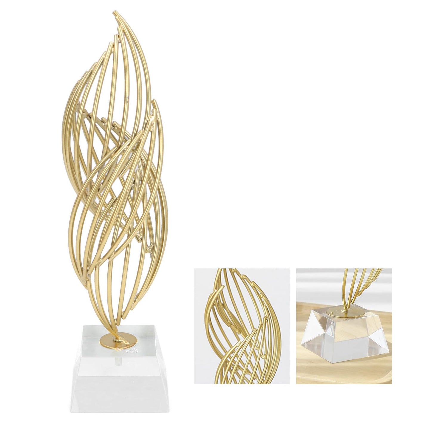 Metal Abstract Decorative Sculpture with Base Modern Luxury Metal Abstract Art Home Decor Statue for Desk Shelf Decor (Crystal White)