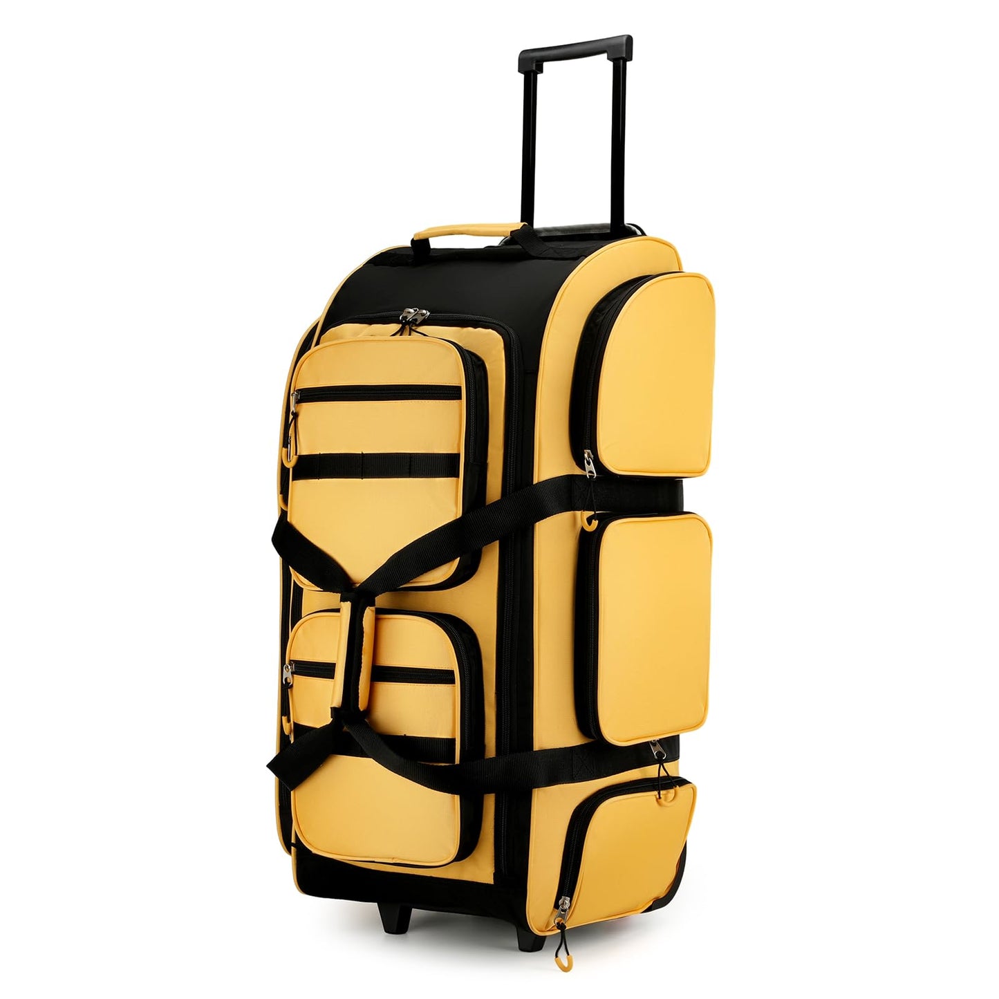 Searock 90L Rolling Duffle Bag with Wheels and Handle, 31” Large Duffle Bag for Travel, Carry On Luggage Duffel Bag with Shoe Compartment, Multi-Pocket, Water Resistant, Yellow