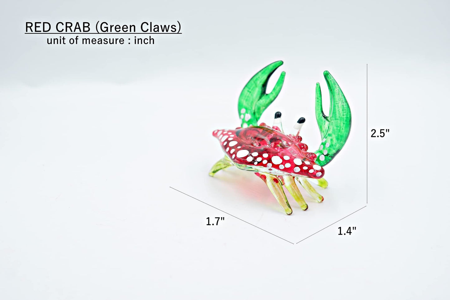 1shopforyou Glass Crab Figurine Red Green Claw Hand Blown Painted Art Miniature Coastal Style Gift Home Decoration No.9