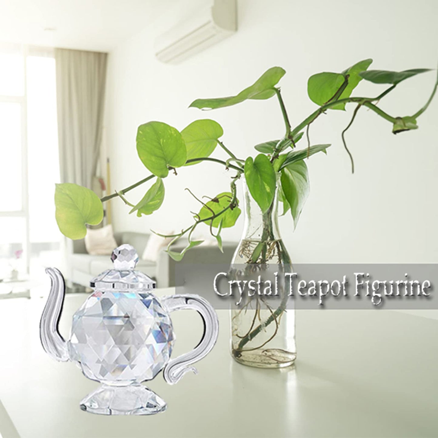 H&D HYALINE & DORA Crystal Teapot Figurine Chinese Collection Ornament Home Office Decor 1.7-Inch