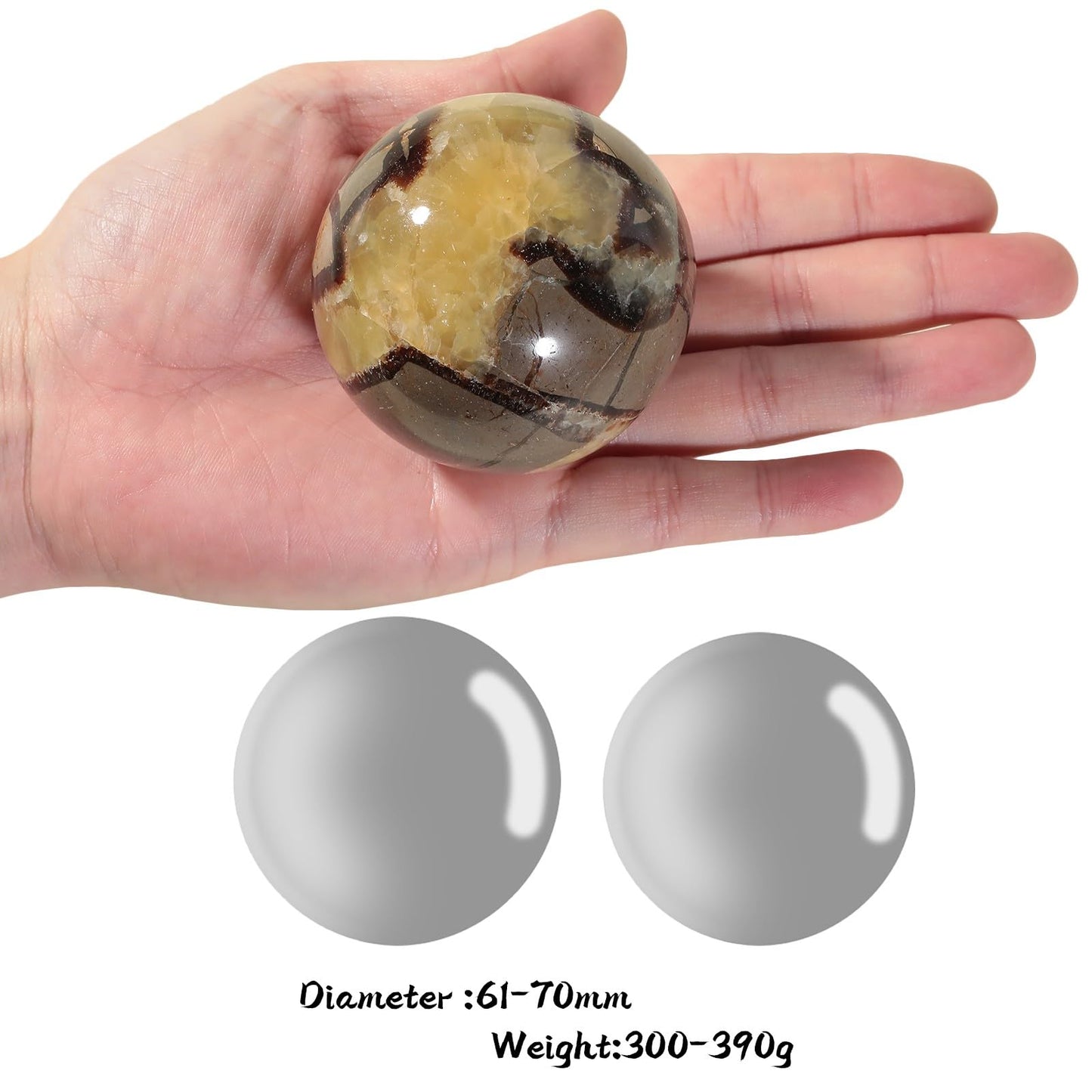 Rockcloud Natural Septarian Dragon Crystal Ball with Wooden Base, Polished Healing Stone Sphere Ornament for Fengshui Home Office Tabletop Decoration, 2.40-2.75 Inches