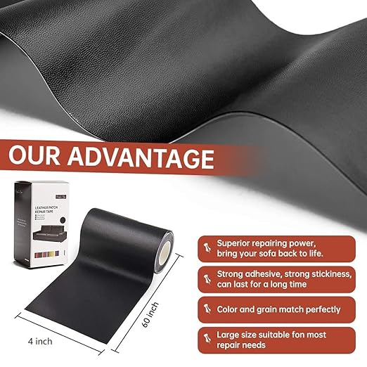 Leather Repair Patch Tape Kit Black 4 x 60 inch Self Adhesive Leather Repair