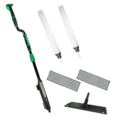 Unger Commercial Excella 18 " Floor Cleaning Kit - Floor Mop with Height Adjustable Pole and Liquid Dispensing, Includes 2 Microfiber Pads and 2 Refillable Bottles - EFKT1