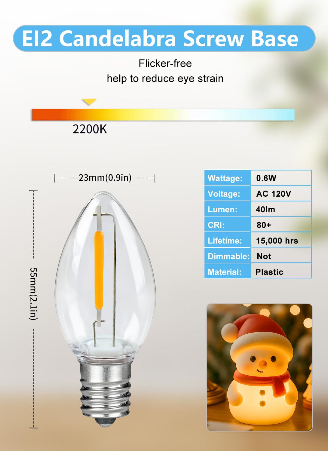 FUTIME Set of 4 Accessory Cord with One Led Light Bulb 6Ft Blow Mold Light IndoorString Lights, C7 Lamp with Spare Fuse for Halloween and Christmas Decorations, Craft Village House Decoration