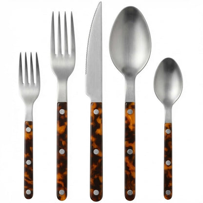 Khen Premium Stainless Steel Flatware Set, 20 Piece Tortoise Cutlery Collection, Mirror Polished Tableware Utensils for Kitchen Dining, Elegant Modern Design with ABS Handle, Durable Dinnerware