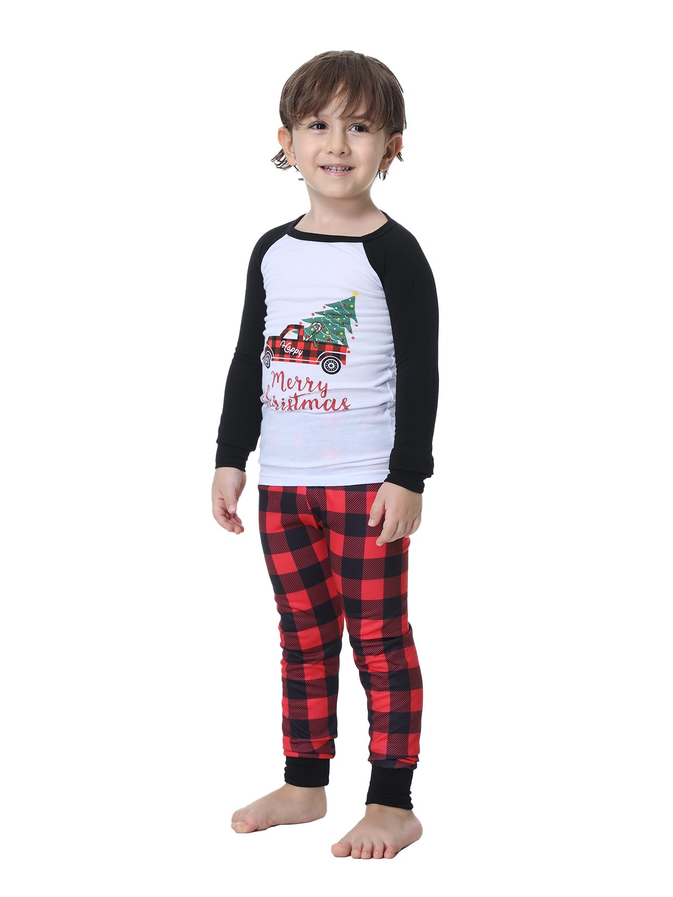YIJIU Matching Family Pajamas Sets Christmas PJ's Sleepwear Long Sleeve Truck Print Top with Plaid Pants,White Truck,Women-XXL