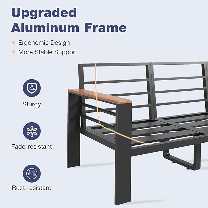 Aoxun Aluminum Patio Furniture Set 7 Seats, Oversized Outdoor Sectional