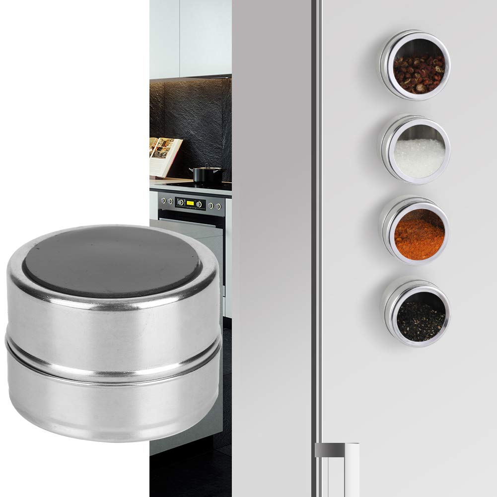 Agatige 3PCS Stainless Steel Spice Jars, Magnetic Spice Tins Seasoning Containers Bottle with Clear Lid and Holes Sift&pour for Kitchen Barbecue Accessory