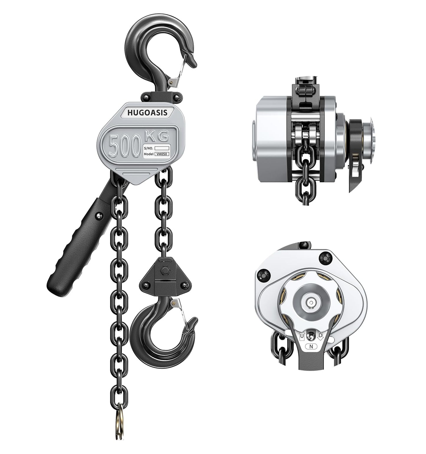 HUGOASIS Mini Lever Hoist 1/2 TON 1100 LBS Capacity 10FT Lift, Portable Aluminum Ratchet Chain Hoist with G80 Alloy Steel Chain, Dual Brake Hand Chain Puller for Lifting & Pulling,Silver