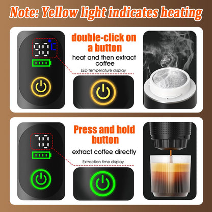 Portable Espresso Maker and Metal Stand Set, Self-Heating Travel Coffee Machine, Rechargeable Coffee Maker with Digital Display, 3-in-1 for Ground Coffee & Capsules, Camping RV Office