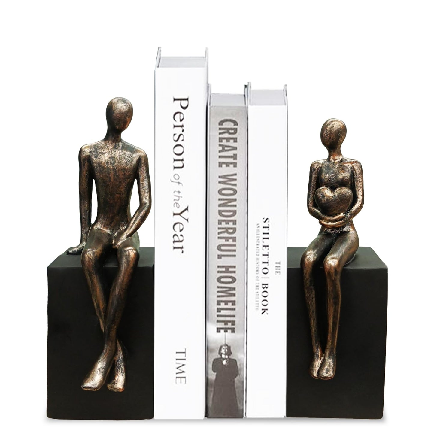 Heavy Duty Book Ends for Shelves,Iron Decorative Bookends,Reading Couple Figurine Bookends for Shelves,Non-Slip Book Holder, Modern Creative Office Company Bookends Ornament Decorations
