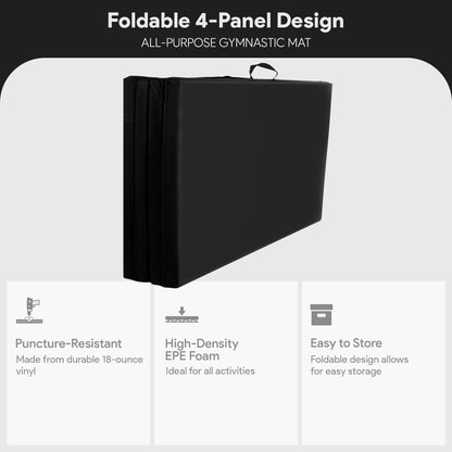 BalanceFrom All Purpose 4'x10'x2" Extra Thick High Density Anti Tear Gymnastics Gym Folding Exercise Aerobics Mats (Black)