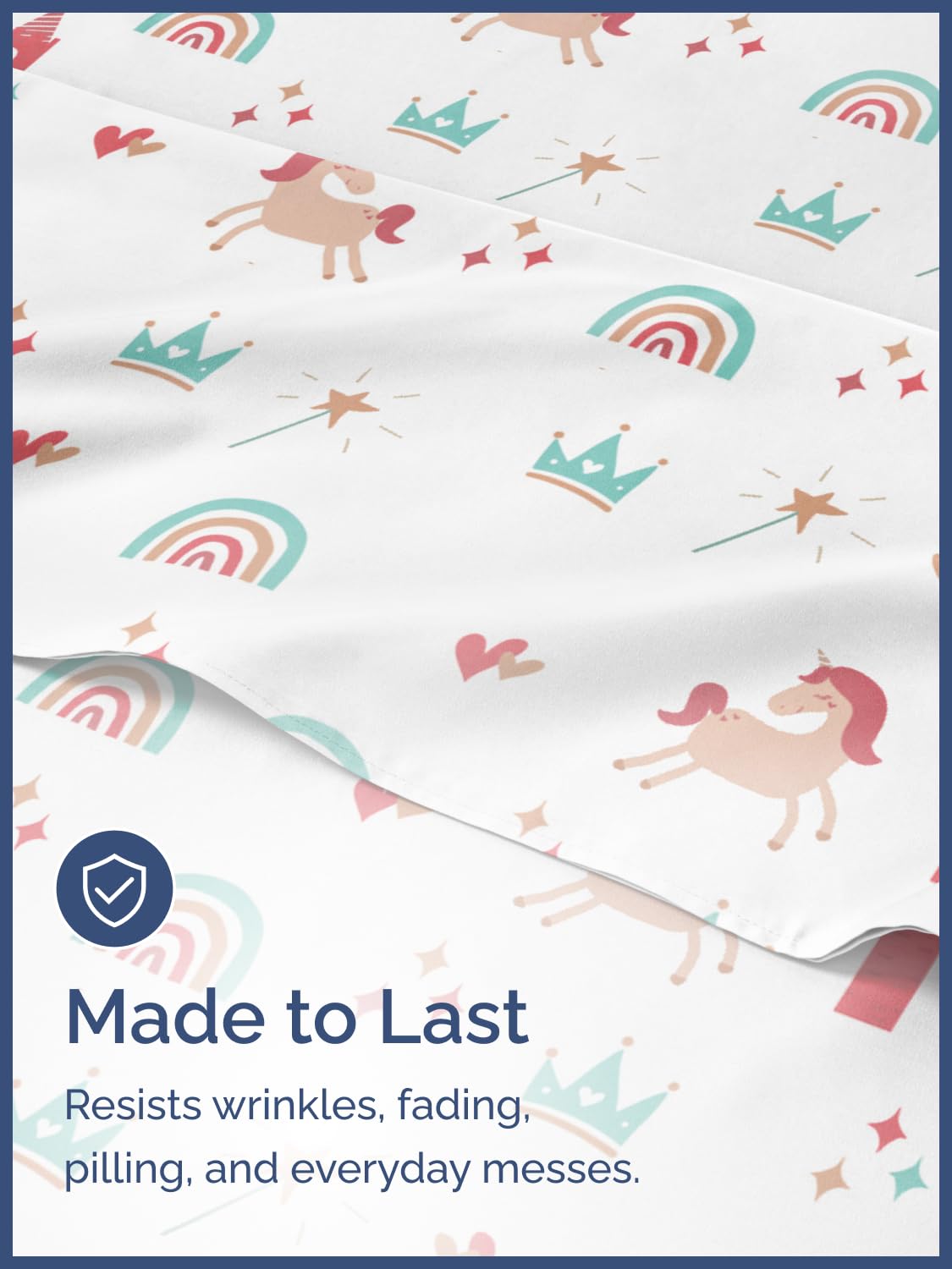 Kids Queen Size Bed Sheet Set - 4 Piece Kids Loft Bed Sheets - Princess Rainbow Themed Bedding - Soft, Cute and Cozy - Breathable & Machine Washable - Unicorn Bed Set for Boys, Girls, Teens & Toddlers