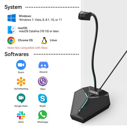 USB Computer Microphone, Plug &Play Desktop Omnidirectional Condenser PC Laptop Mic, Mute Button with LED Indicator, Compatible with Windows/Mac, Ideal for YouTube, Skype, Recording, Games(1.8m /6ft)