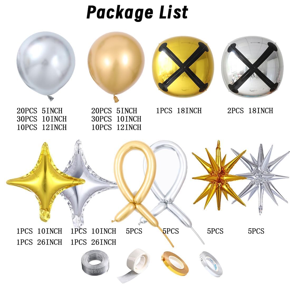145Pcs Christmas Balloons Garland Arch Kit, Gold Sliver Balloons,Star, Bell for Christmas Party Decorations