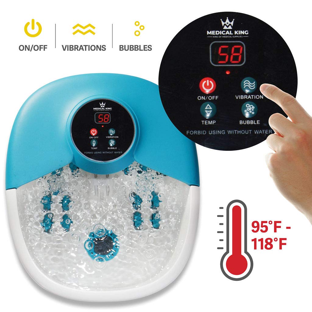 Medical king Foot Spa with Heat and Massage and Jets Includes A Remote Control A Pumice Stone Collapsible Massager with Bubbles and Vibration