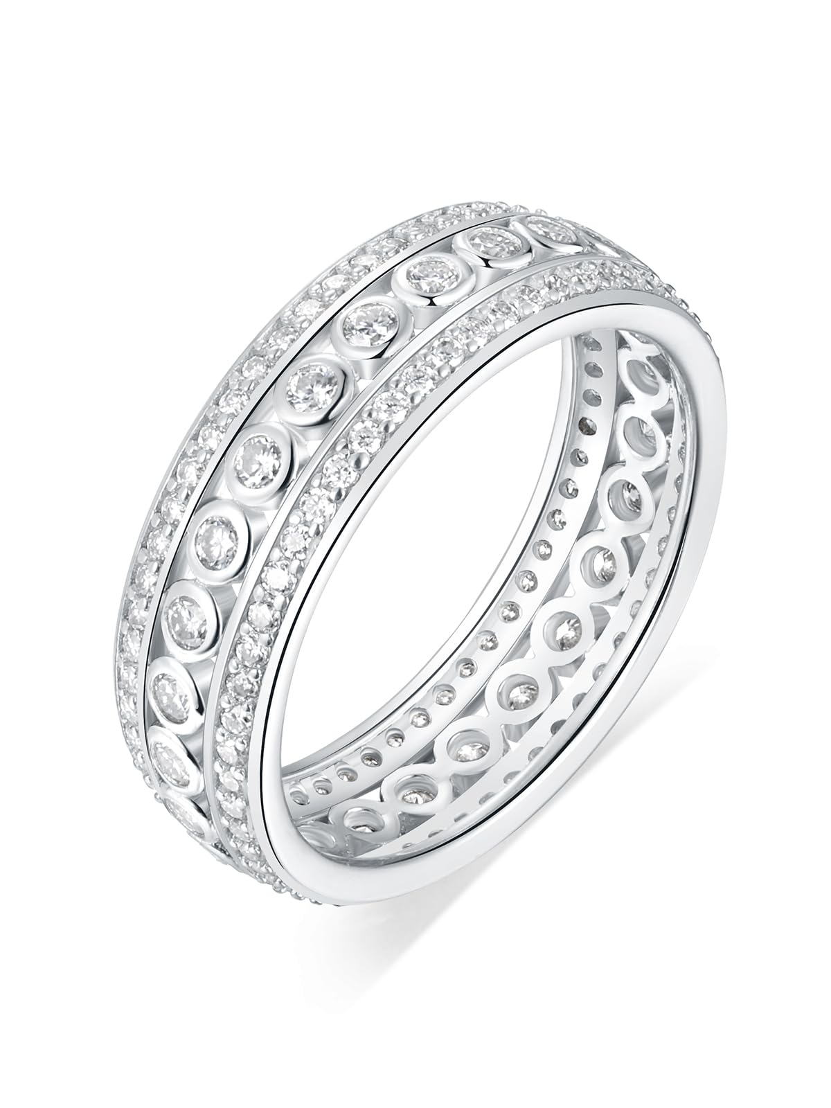 Frbod Thick Moissanite Ring for Women 925 Sterling Silver Wedding Ring Comfortable Eternity Aniversary Band Size 4.5
