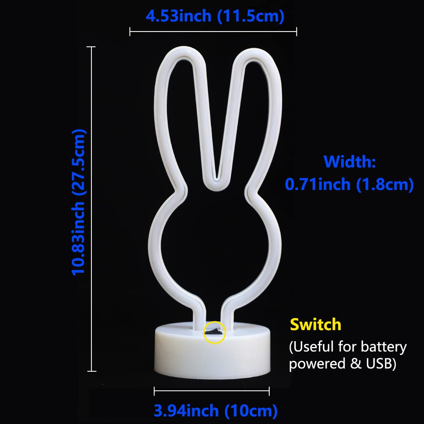 Easter Decorations Neon Signs, Creative Bunny Lights with Base - Battery/USB Operated Rabbit Stuff for Home, Nursery Room, Kids Bedroom, Spring Decor (Pink)