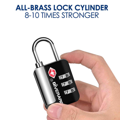 2 Pack TSA Approved Travel Luggage Locks, Suitcase Metal Combination Lock, Alloy Keyless 3-Digit Zipper Padlocks, TSA Accepted Compatible Padlock for Gym Locker, Golf Bag Case, Backpack-Black