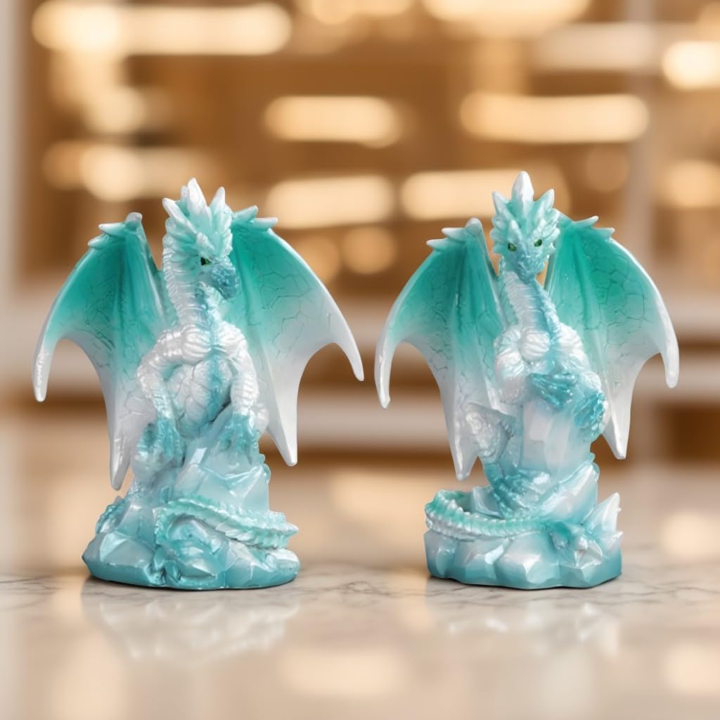 ICE Armor 4" H Teal and White Crystal Style Dragon with Egg Decorative Figurine Statue Decorative Display Ornament Home Accent Collectible for Living Room Bedroom Office Use